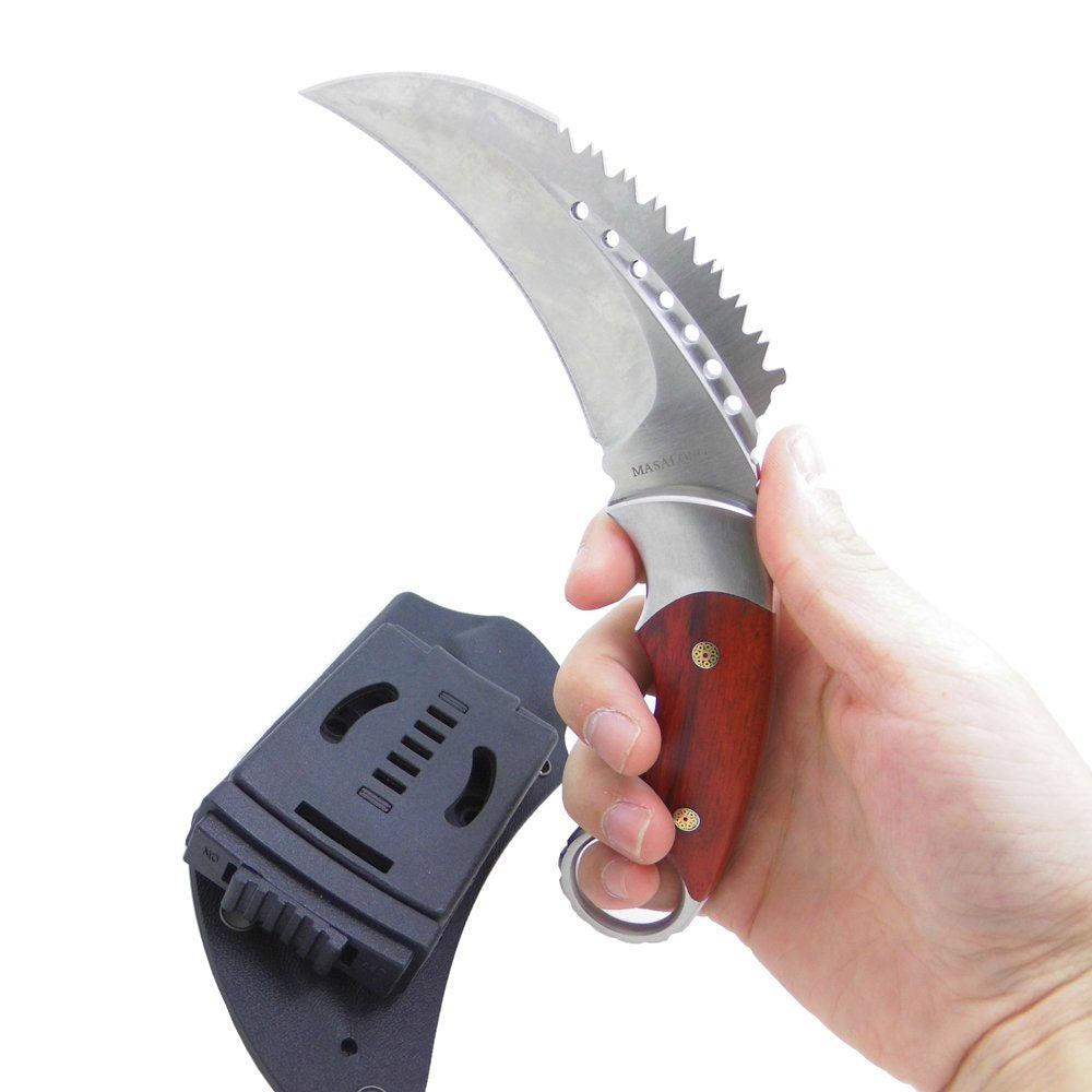 MASALONG Kni119 Moltres Herramientas tácticas de supervivencia al aire libre Cuchillos Karambit de hoja fija afilada de doble filo con funda