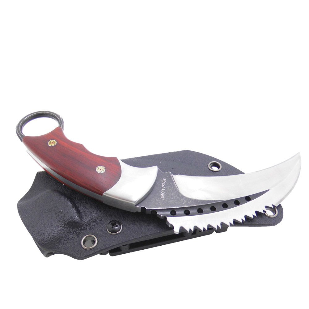 MASALONG Kni119 Moltres Herramientas tácticas de supervivencia al aire libre Cuchillos Karambit de hoja fija afilada de doble filo con funda