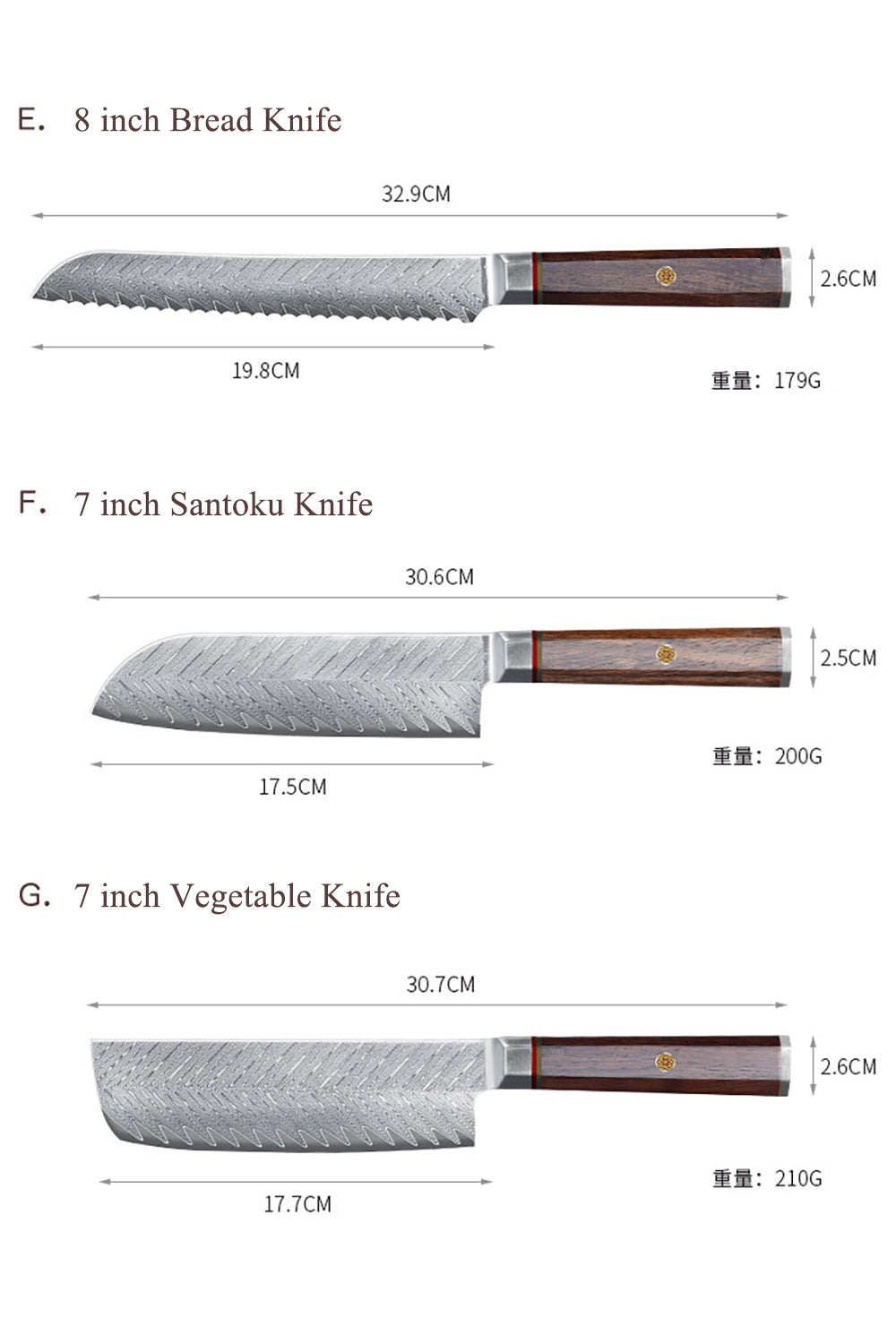 Conjunto de facas profissionais Masalong para uso em cozinha de chefs Aço damasco VG10 de alta qualidade