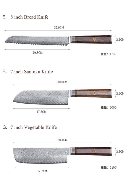 Conjunto de facas profissionais Masalong para uso em cozinha de chefs Aço damasco VG10 de alta qualidade