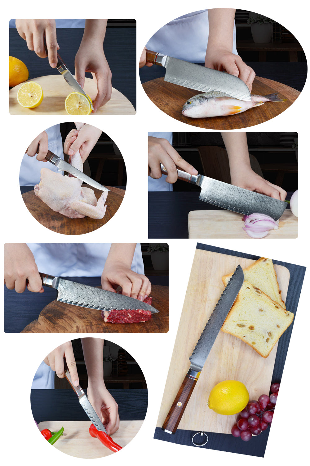 Conjunto de facas profissionais Masalong para uso em cozinha de chefs Aço damasco VG10 de alta qualidade