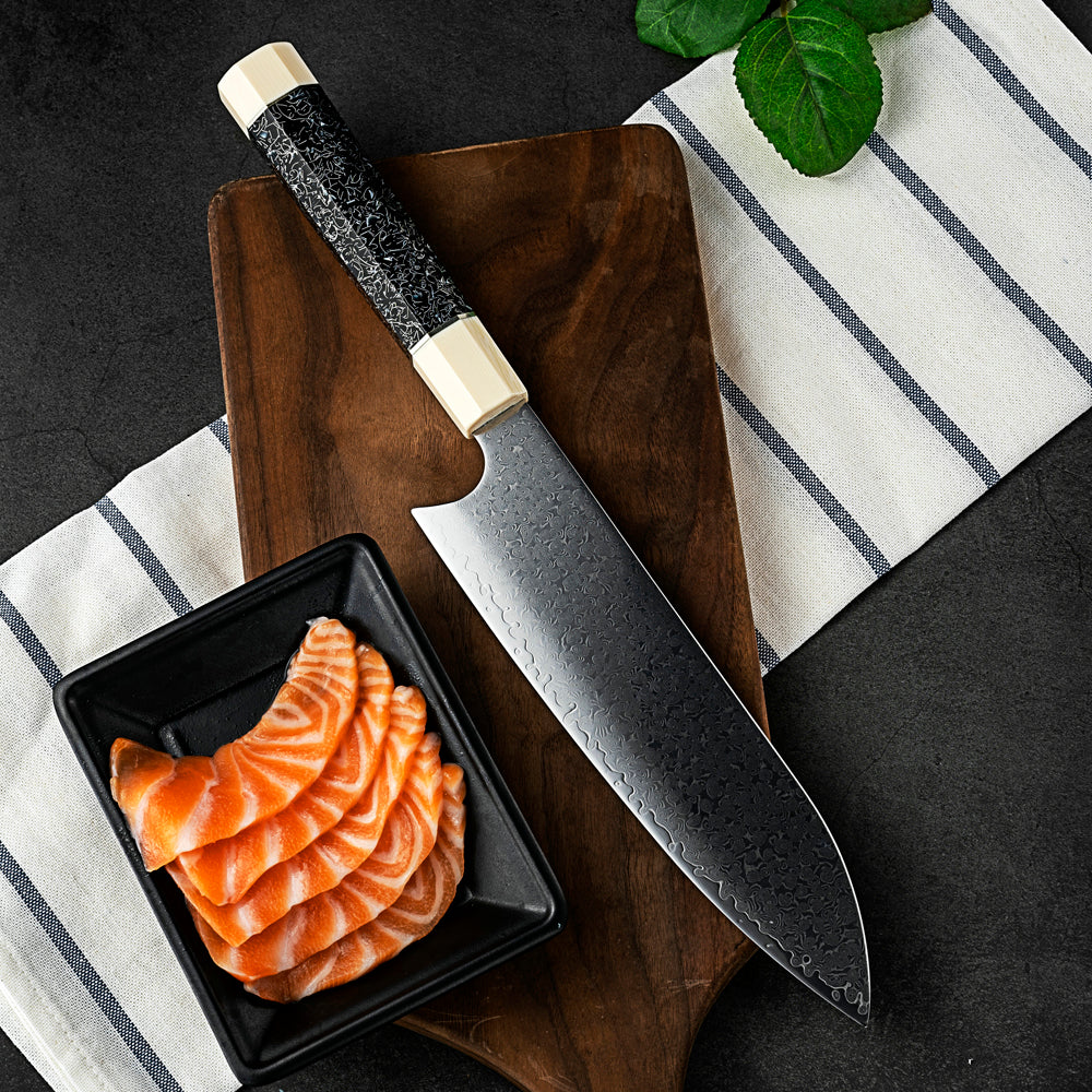 MASALONG kitchen12 Black Puffer Faca de chef VG10 Damasco facas de chef profissional master