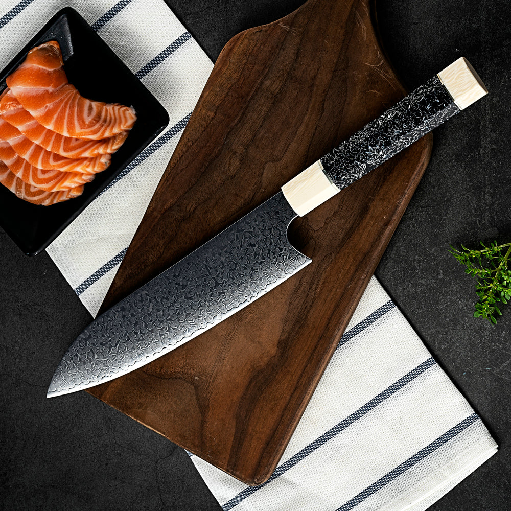 MASALONG kitchen12 Black Puffer Faca de chef VG10 Damasco facas de chef profissional master