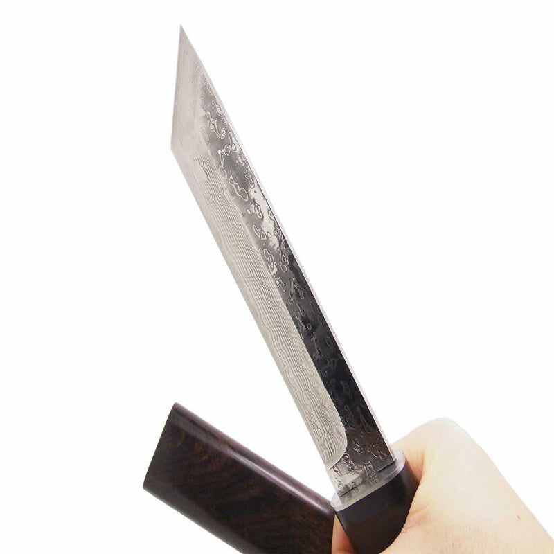 MASALONG Kni128 Damascus Black Samurai Short Sharp Ebony Wood Handle Straight Knife Of Hunting Camping