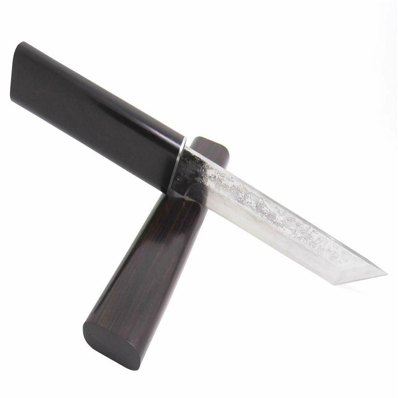 MASALONG Kni128 Damascus Black Samurai Short Sharp Ebony Wood Handle Straight Knife Of Hunting Camping