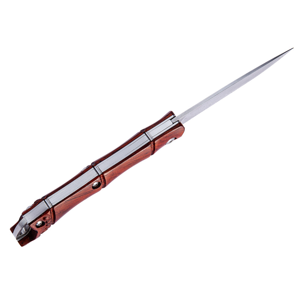 MASALONG kni143 Tactical Survival Pocket Folding Knife Of Damscus Blade Bamboo