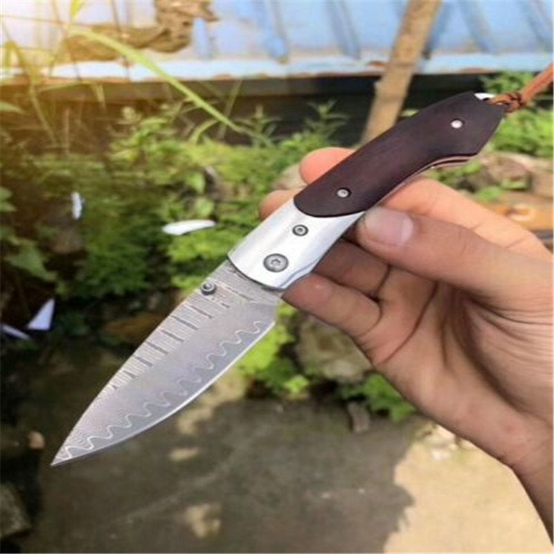 MASALONG Kni72 Forged Damascus Advanced Survival Folding Knife with Premium Leather Sheath