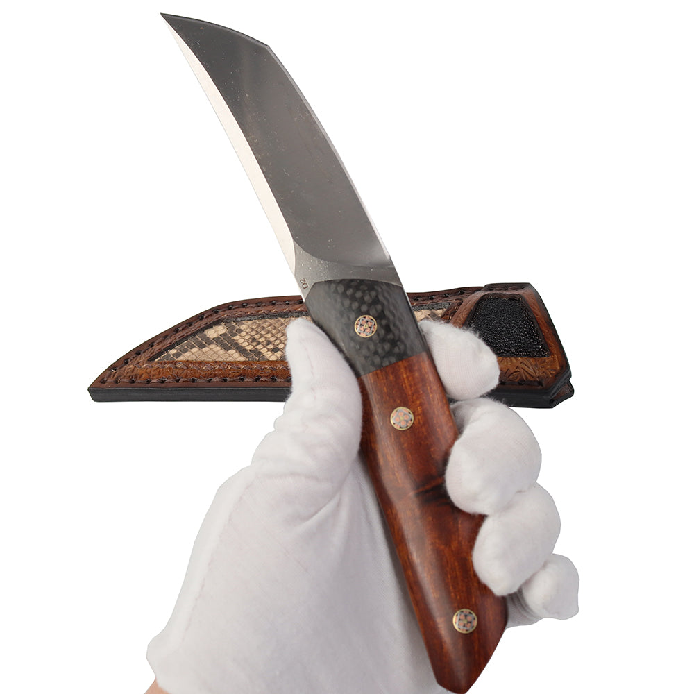 MASALONG kni201 fixed straight knife D2 keel strength steel, desert ironwood handle, Vegetable tanned leather