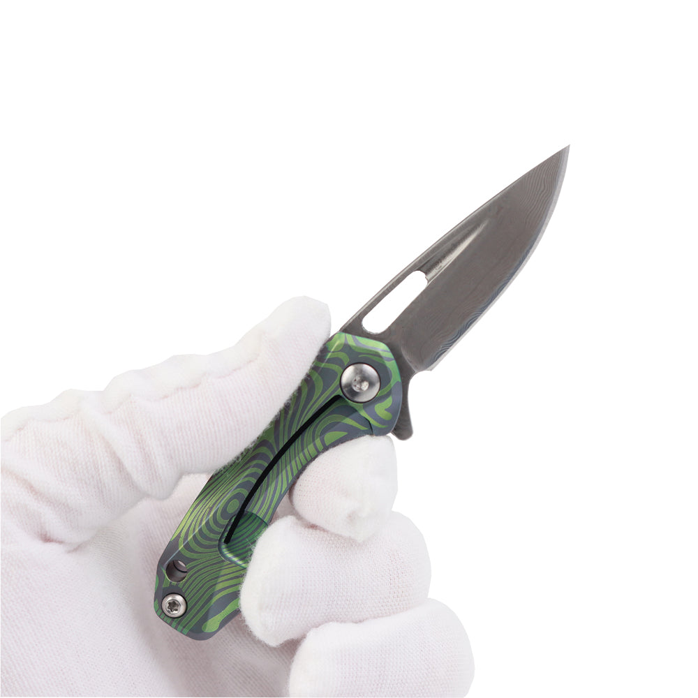 MASALONG Kni207 Small Little Folding Pocket VG10 Damascus knife Green Wave Titanium Handle Knives