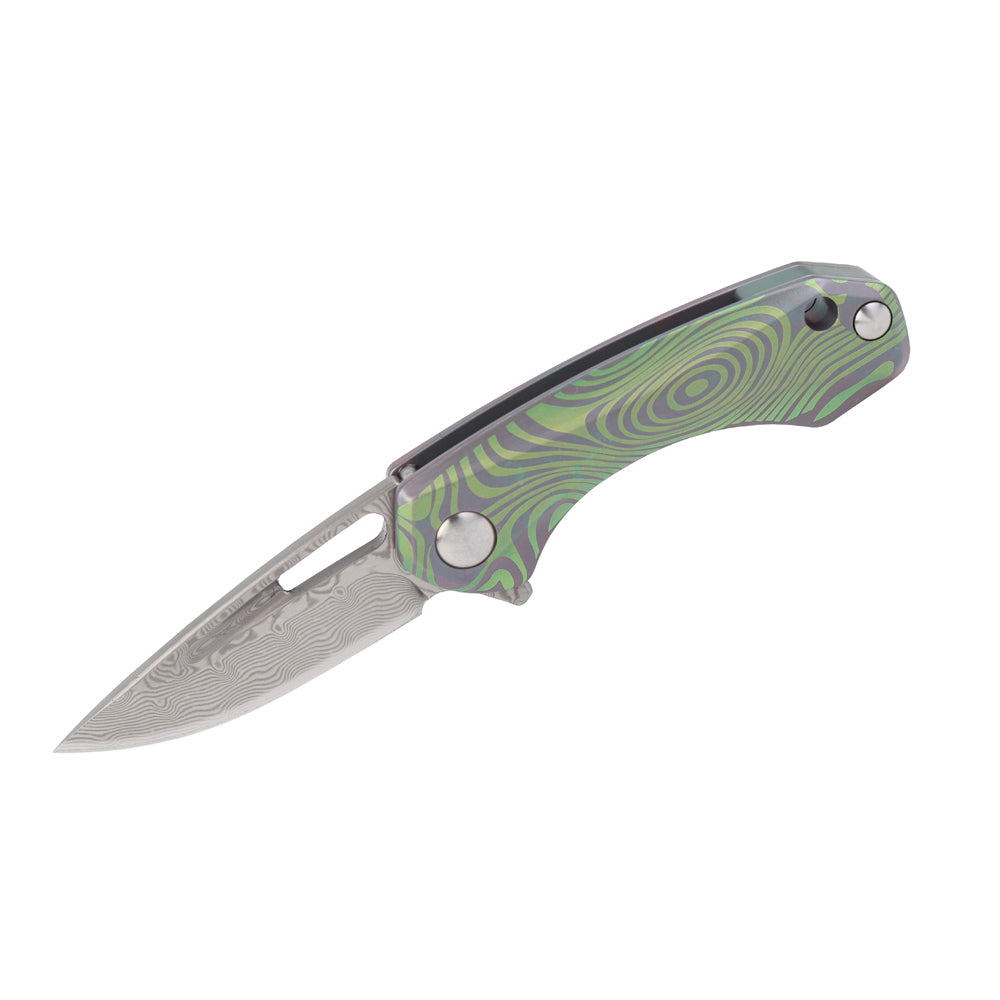 MASALONG Kni207 Small Little Folding Pocket VG10 Damascus knife Green Wave Titanium Handle Knives
