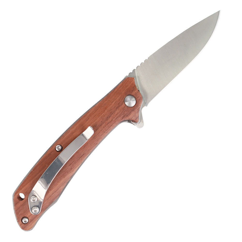 MASALONG kni217 Folding Knife with D2 Steel Blade Walnut wood Handle Clip Pocket Knife