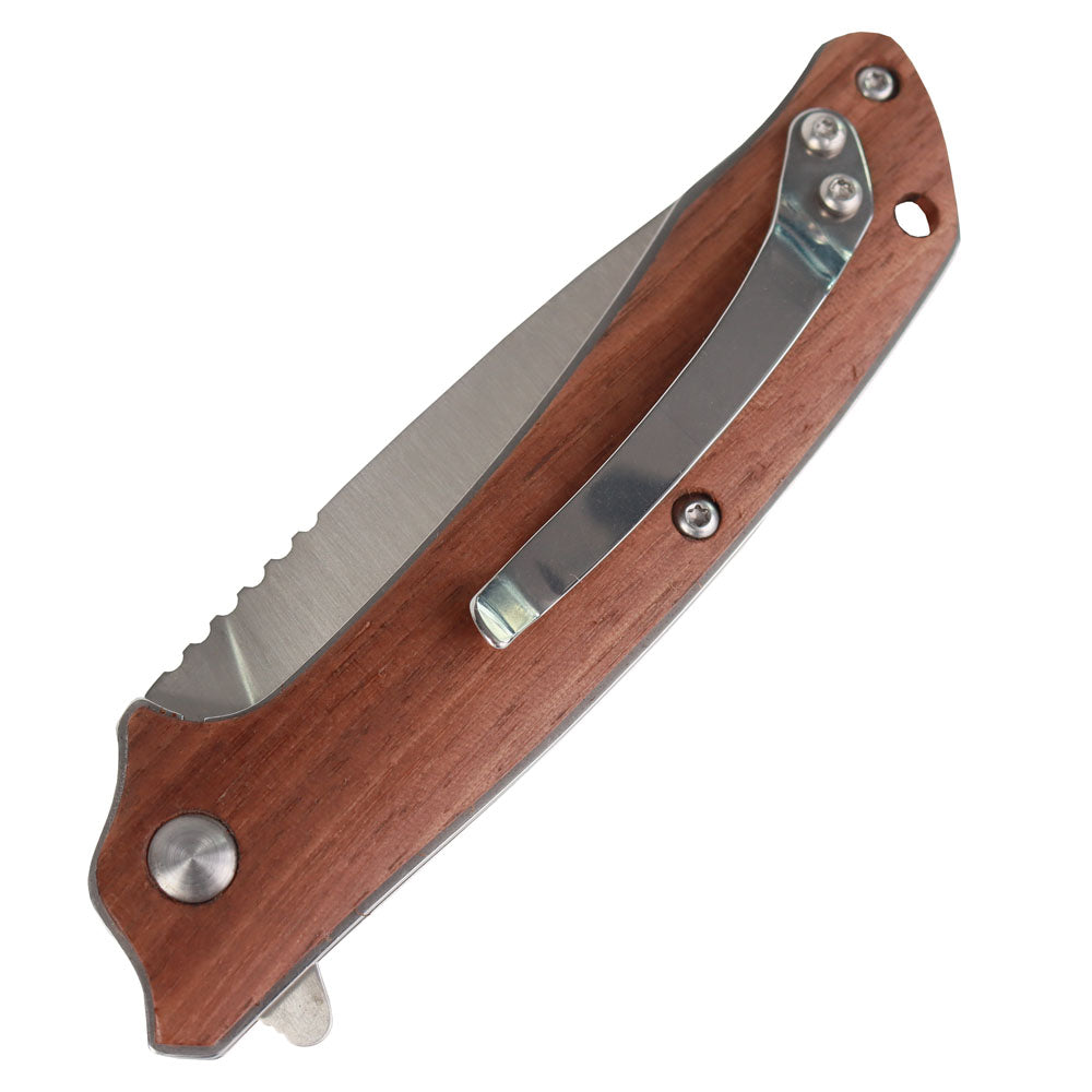 MASALONG kni217 Folding Knife with D2 Steel Blade Walnut wood Handle Clip Pocket Knife