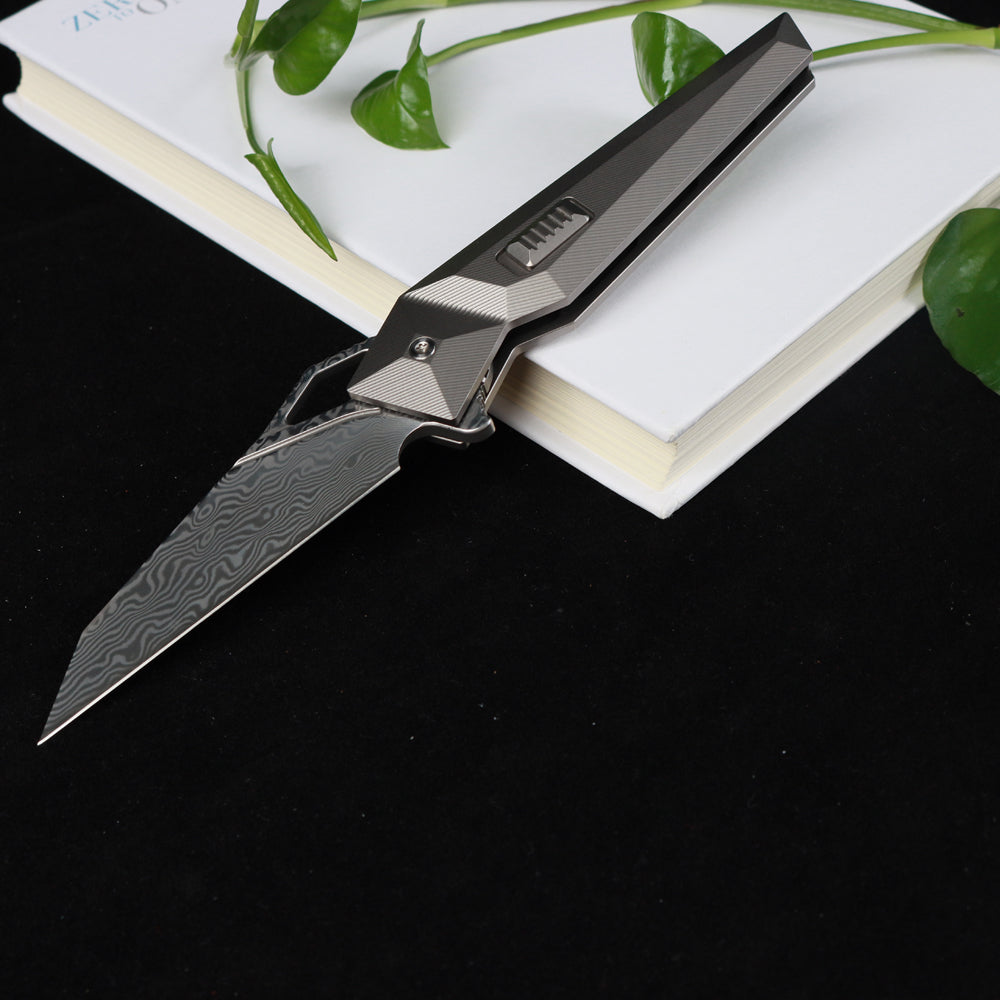MASALONG kni218 nuevo cuchillo plegable de bolsillo táctico con hoja de damasco y mango de titanio