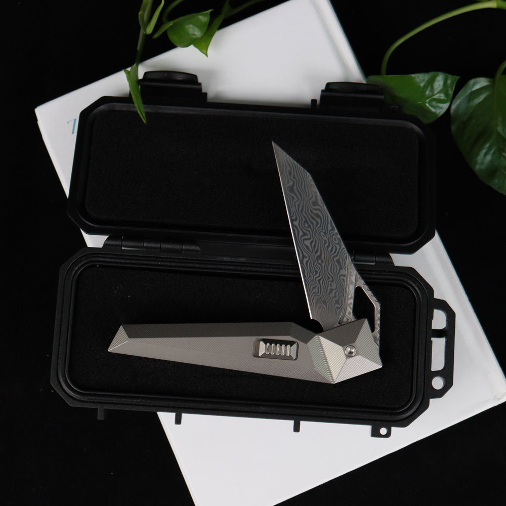 MASALONG kni218 new lock,Damascus blade Tactical Pocket Folding knife titanium handle