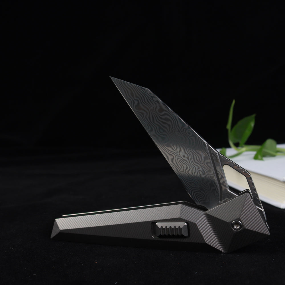 MASALONG kni218 nuevo cuchillo plegable de bolsillo táctico con hoja de damasco y mango de titanio
