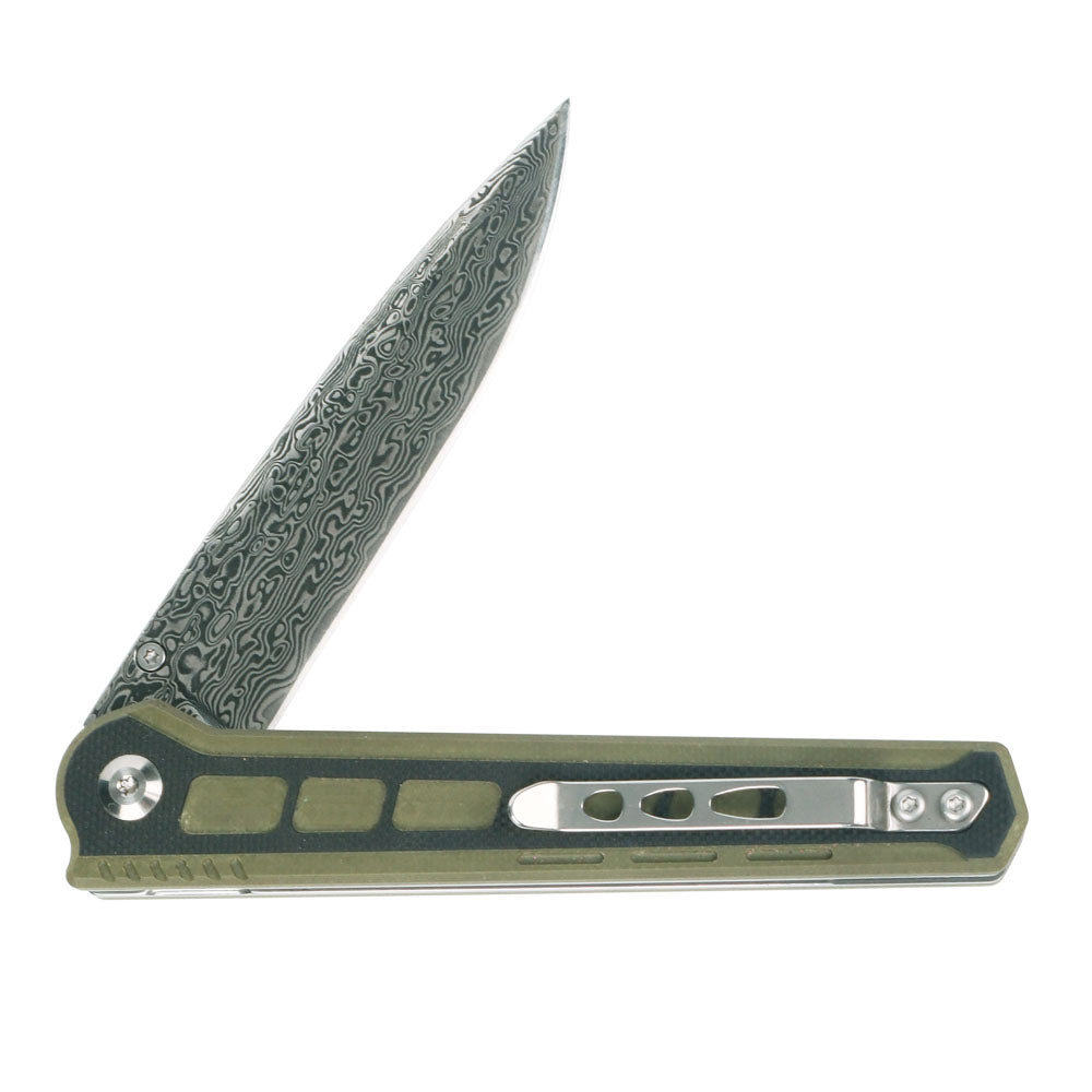 Masalong Kni234 Quick Opening Folding Knife Japan VG10 Damascus Steel Blade Slender Grass Green Handle