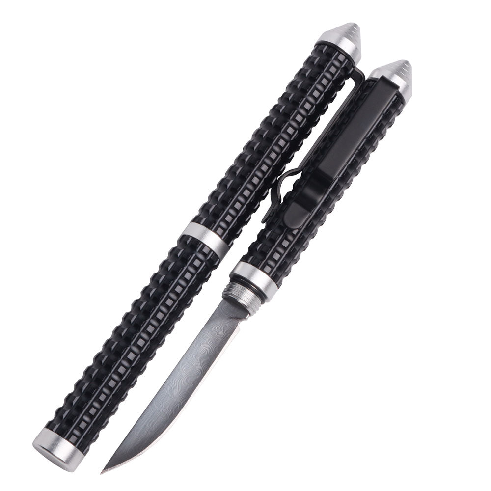 Masalong kni235 Damascus blade aluminum alloy Pen EDC knife 5.4inch for Open envelopes,Tail hammer break window, utility knife, available in the office