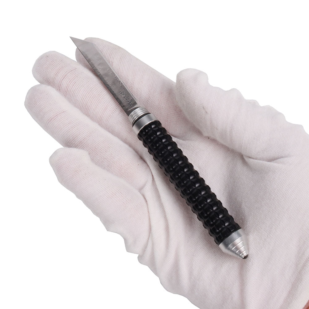 Masalong kni235 Damascus blade aluminum alloy Pen EDC knife 5.4inch for Open envelopes,Tail hammer break window, utility knife, available in the office