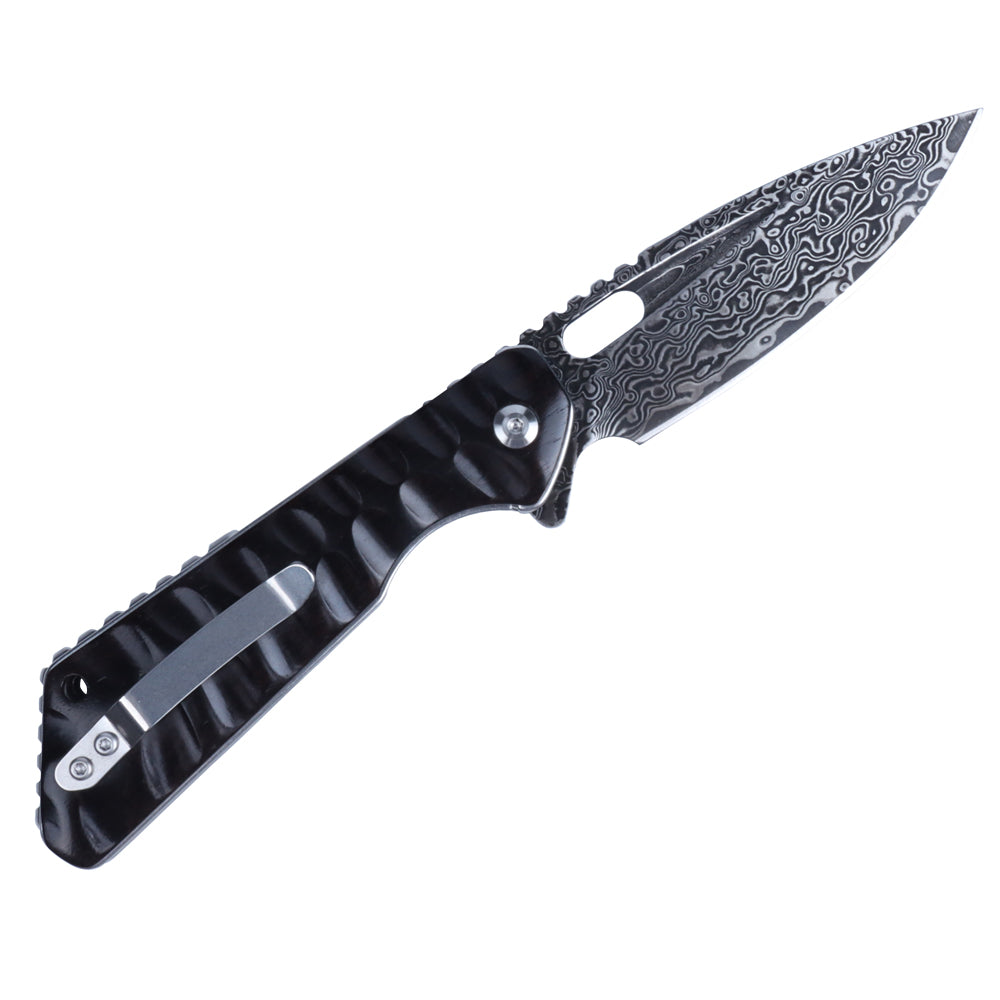 MASALONG Titan Damascus Blade tactical Folding Knife, Special Black Ebony Handle EDC
